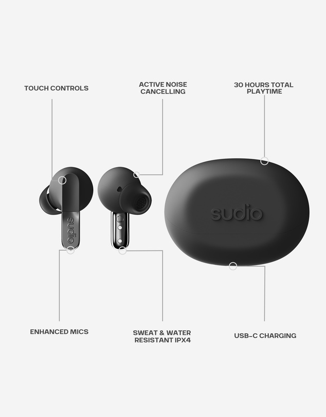 Sudio - N3 Pro - True Wireless Bluetooth In-Ear Headphones, Active Noise Cancelling Earbuds