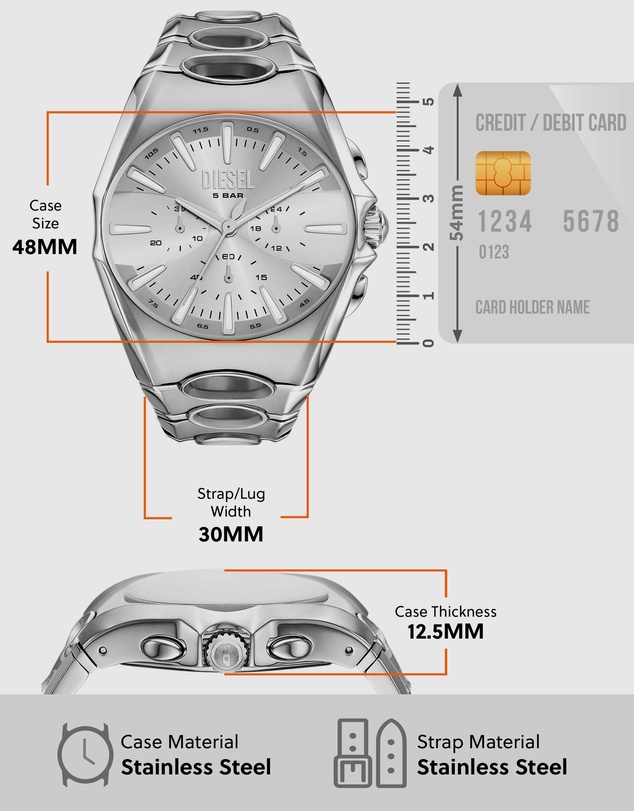 Diesel - D-Curve Silver Tone Chronograph Watches