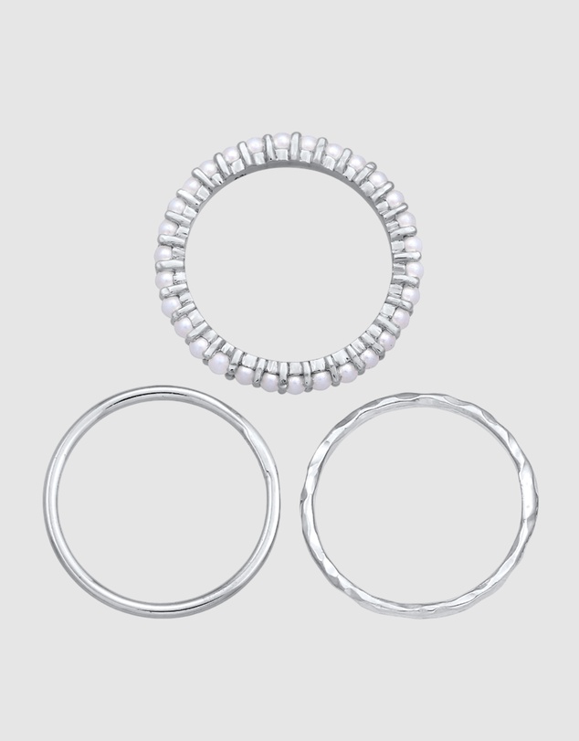 Elli Jewelry - Ring Stack Of 3 Set with Synthetic Pearl in 925 Sterling Silver