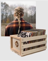 Universal Music - Crosley Record Storage Crate & Taylor Swift - Evermore - Double Vinyl Album Bundle