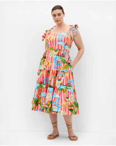 City Chic - Plus Size Holiday Print Midi Dress - pink