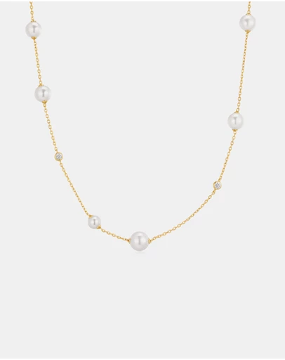 Ania Haie - Gold Asymmetric Shell Pearl Station Necklace
