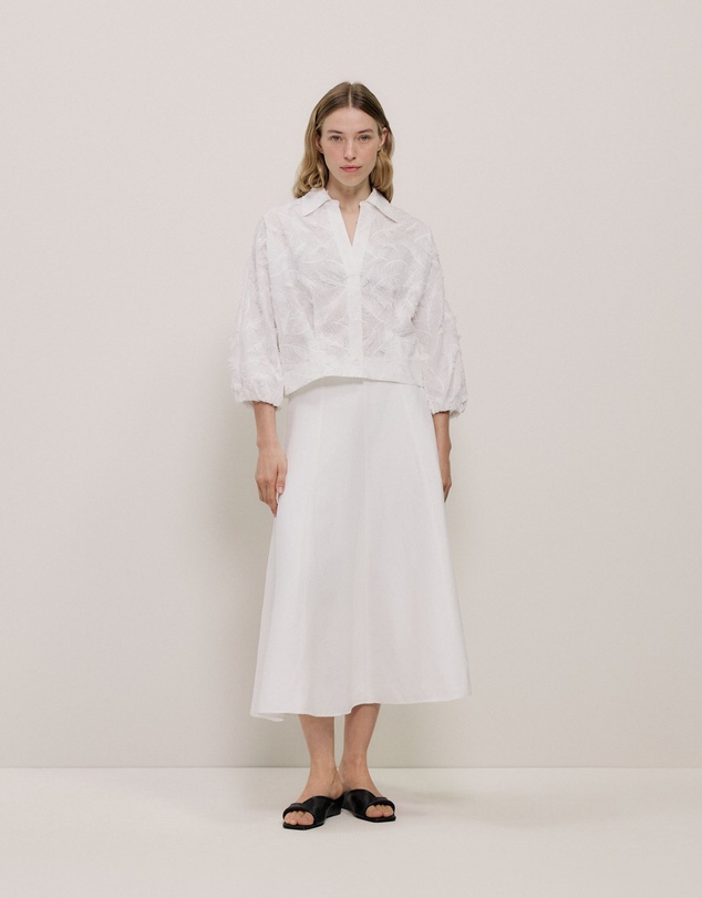 Trenery - Textured Flare Midi Skirt in Parchment