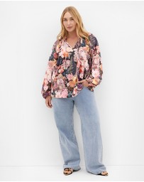 City Chic - Plus size Thea Bloom Print Shirt - rose