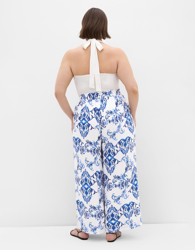 City Chic - Plus size Mykonos Print Wide Leg Pant - white