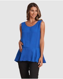 Angel Maternity - Reversible Maternity Button Front Smart Nursing Top in Blue