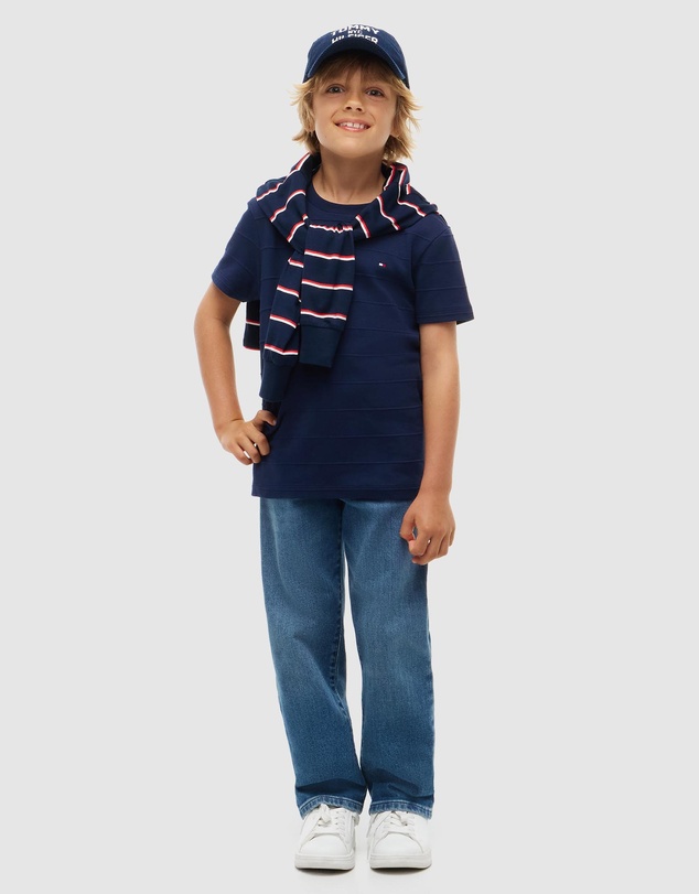 Tommy Hilfiger - Jacquard Stripe Flag Embroidery T-Shirt - Teens