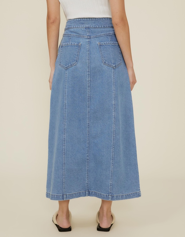 The Fated - Denim Midi Skirt With Buttons