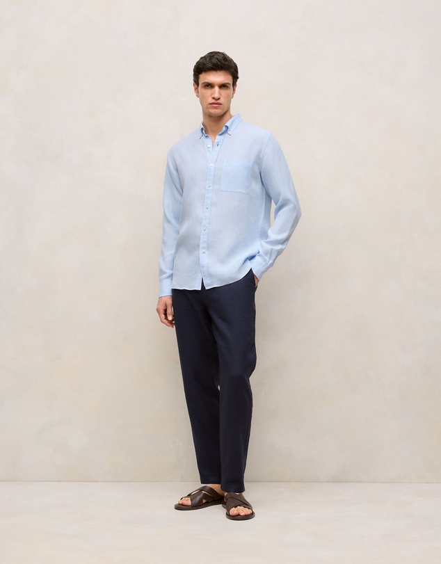 Trenery - Regular Fit Delave Linen Long Sleeve Shirt in Fresh Blue