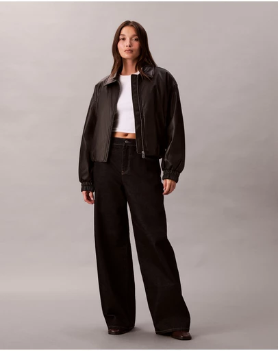 Calvin Klein - Faux Leather Relaxed Bomber Jacket