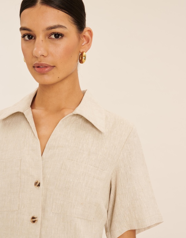 AERE - Opal Linen Open Collar Midi Dress