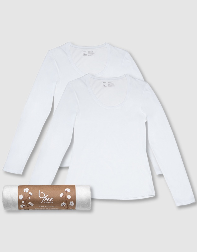 B Free Intimate Apparel - Superfine﻿ 100% Cotton Long Sleeve Top - 2 Pack