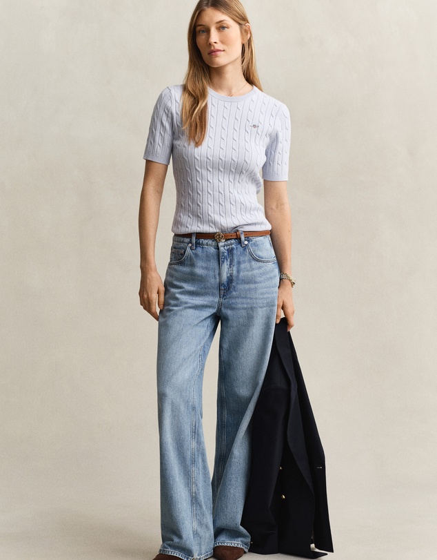 Gant - Stretch Cotton Cable Short Sleeve Knit