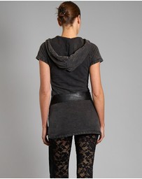 Love and Nostalgia - Taylor Hooded Cotton Fleece Dress- Black Acid Wash