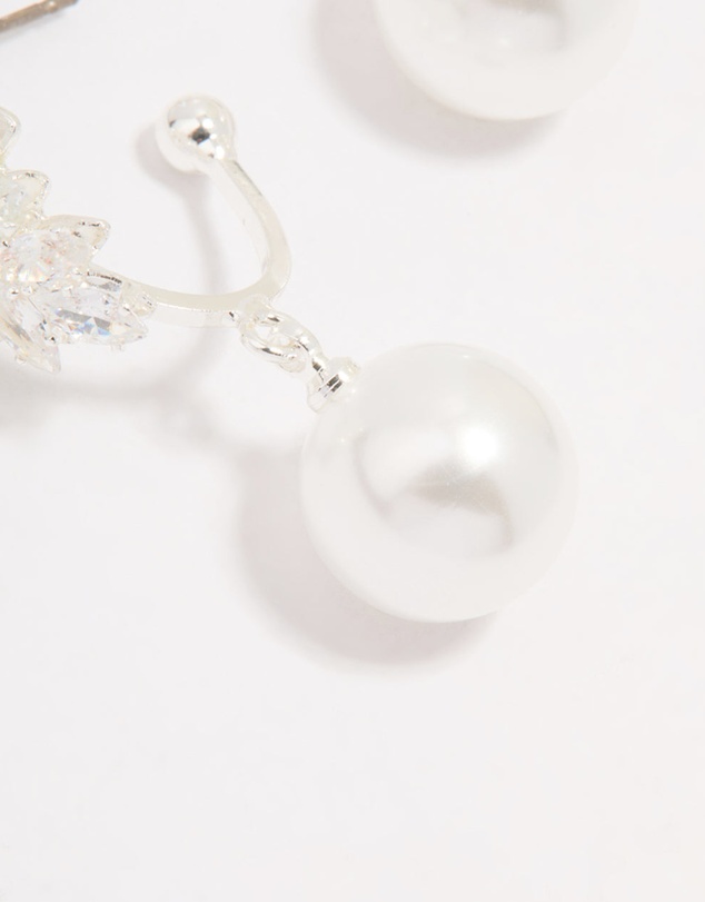 Lovisa - Silver Plated Cubic Zirconia Pearl Vine Hoop Earrings