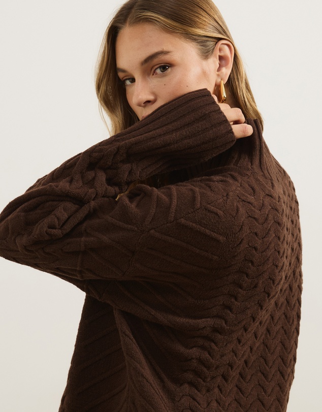Atmos&Here - Orla Funnel Neck Chunky Cable Knit Jumper