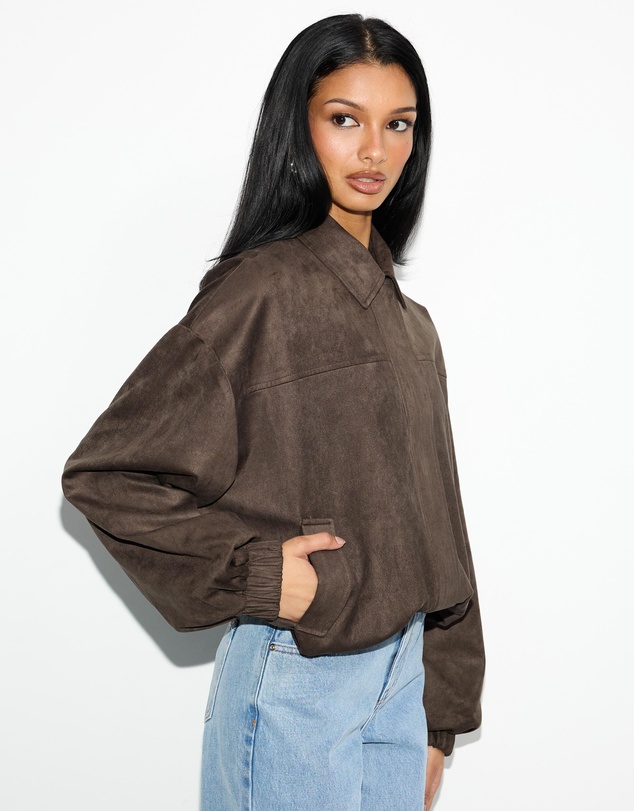 Dazie - Hailey Faux Suede Bomber Jacket