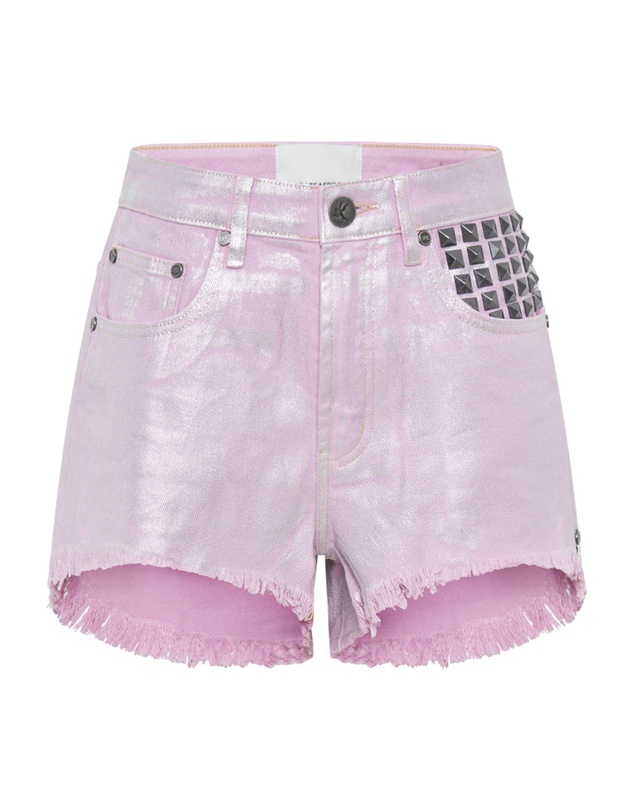 ONE TEASPOON - Pink Envy Foil Bonitas High Waist Denim Shorts