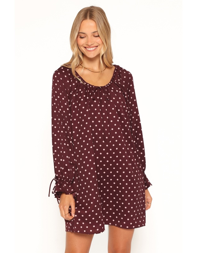 Petal & Pup - Wendy Mini Dress - Burgundy/Pink Polka Dot