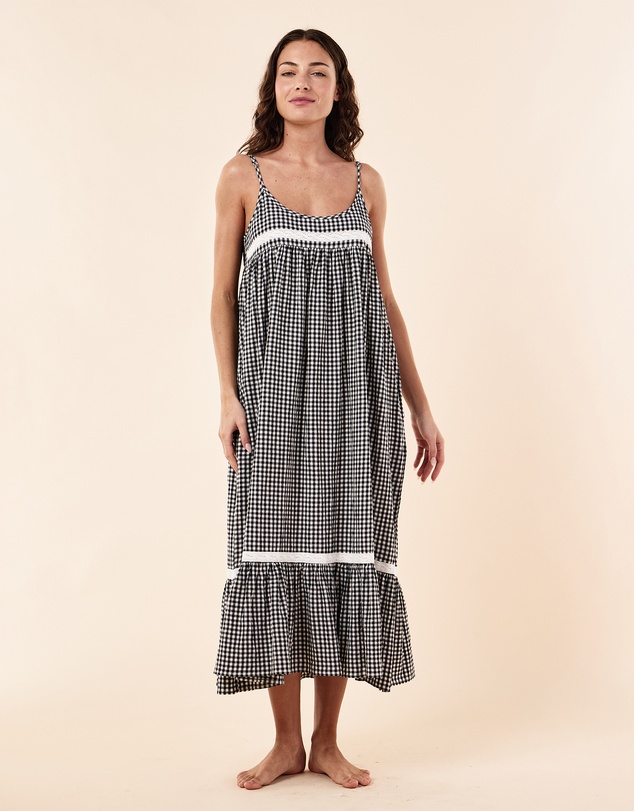 Papinelle - Seersucker Lace Insert Maxi Nightie