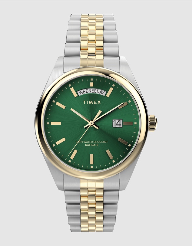 TIMEX - Timex Men’s Legacy 41mm Two Tone Case Green Dial Bracelet