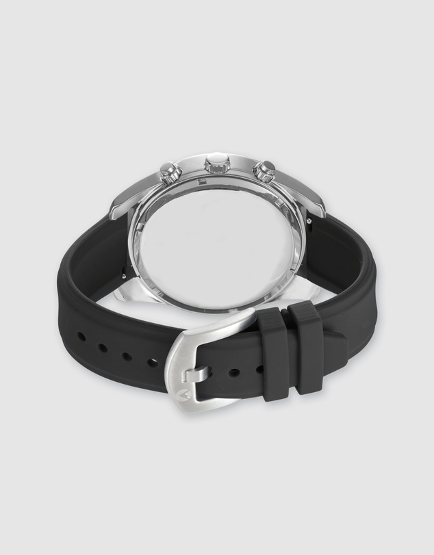 Maxum - Lansdowne Multifunction Chrono Silver Tone Case, Black Dial & Black Silicone Band