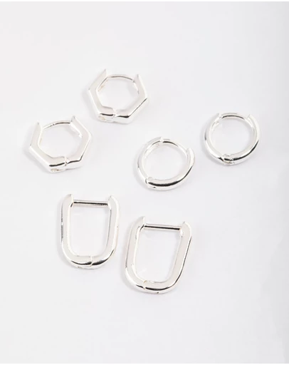Lovisa - Silver Mini Shape Huggie Earrings Pack