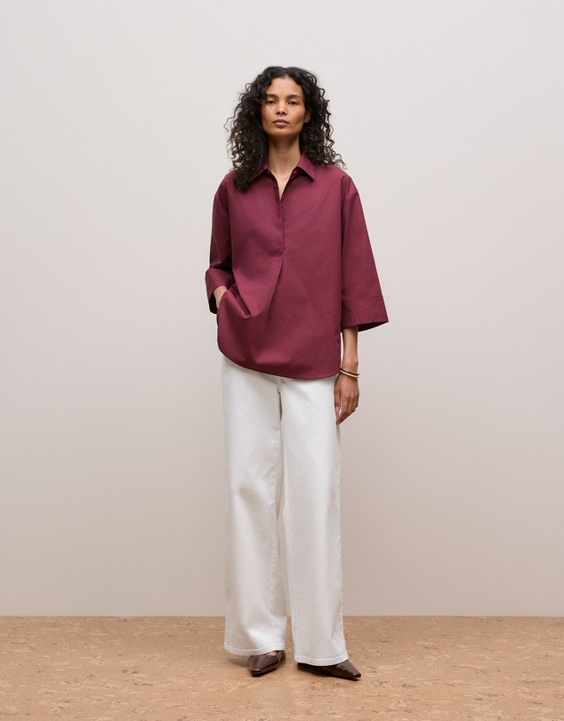 Trenery - Cotton Poplin Half Sleeve Shirt in Auburn