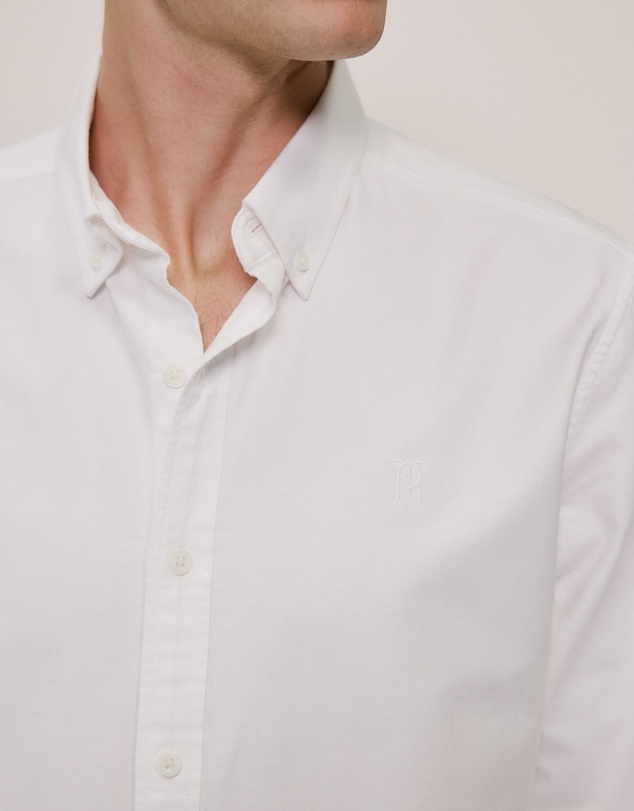 Trenery - Regular Fit Cotton Monogram Oxford Shirt in White