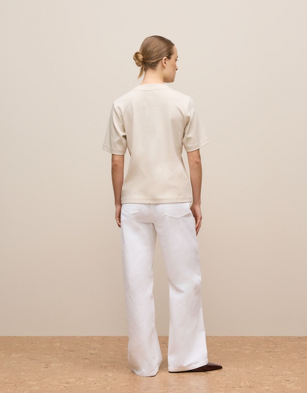 Trenery - Cotton Modal Interlock T-shirt in Stone