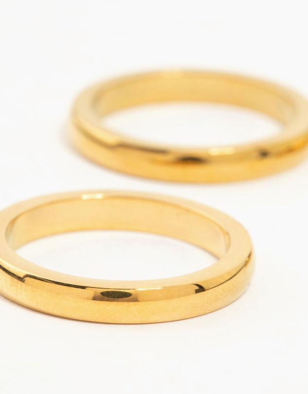 Lovisa - Waterproof Gold Plated Stainless Steel Band Rings 3-Pack