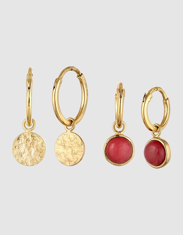 Elli Jewelry - Agate Circle Earring Set in Gold-Plated 925 Silver