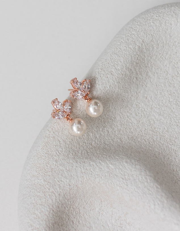 The White Collection - Lola - Delicate Rose Gold Pearl Bridal Earrings