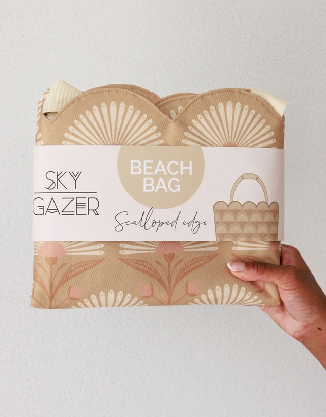 Sky Gazer - Scalloped Edge Beach Bag- Rosebud Tan