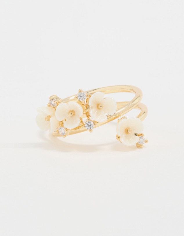 Lovisa - Gold Plated Cubic Zirconia Flower Wrap Ring