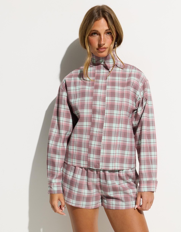 Dazie - Isla Funnel Neck Check Bomber Jacket
