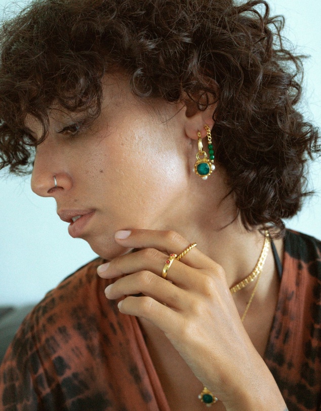Ottoman Hands - Esther Emerald and Pearl Drop Hoop Earrings