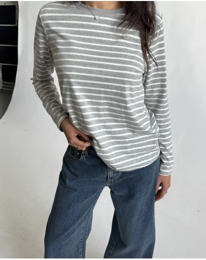 Dazie - Melrose Long Sleeve Stripe Boyfriend Tee