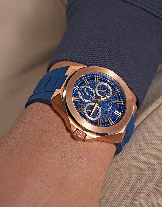 GUESS - GUESS Dashboard Rose Gold-Tone Case Blue Silicoen Strap