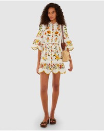 Farm Rio - Lemon Bouquet Off-White Mini Dress
