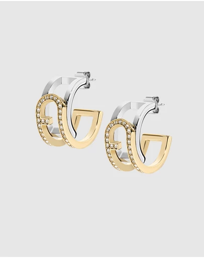 Furla - Furla Arch Essence Gold and Silver-Tone Crystal Hoop Earrings
