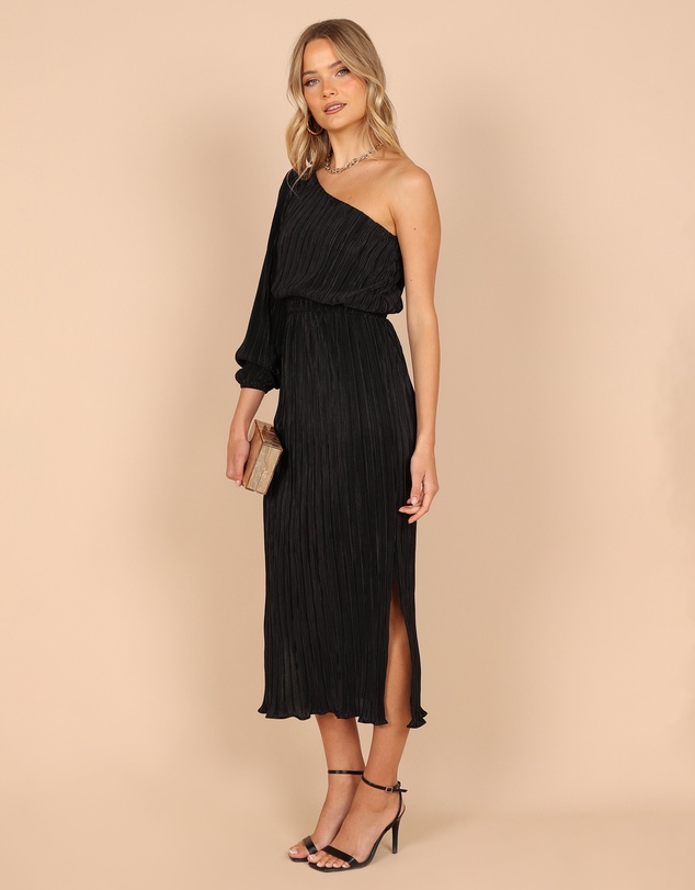 Petal & Pup - Pontee One Shoulder Pleated Midi Dress - Black