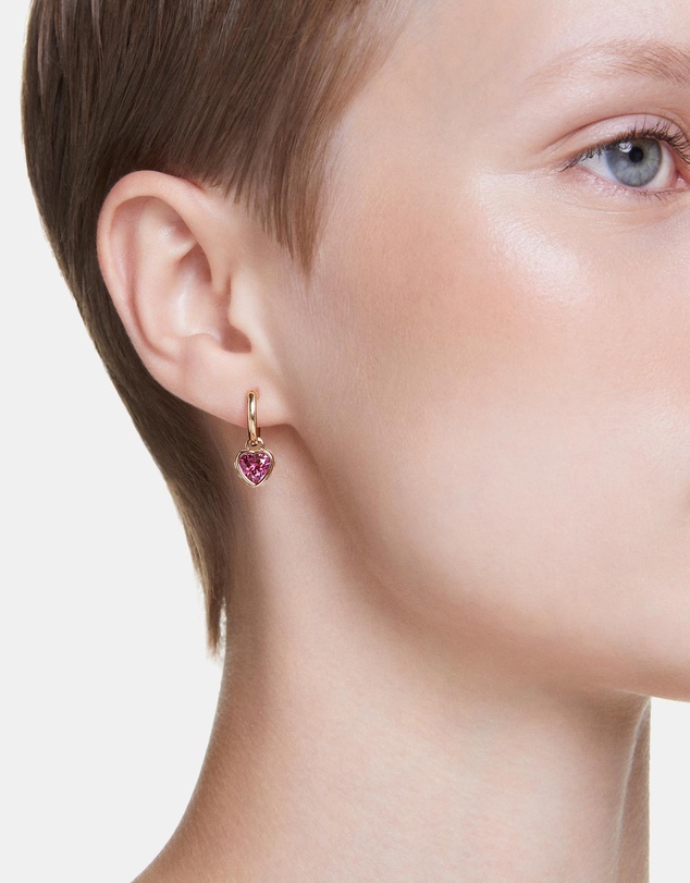 Swarovski - Chroma drop earrings, Heart, Red, 18K gold finish