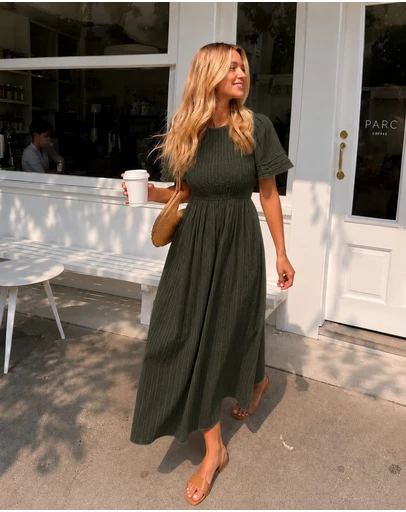 Esther & Co - Iolana Dress - Dark Olive