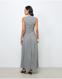 AERE - Anka Gingham Ruched Midi Dress