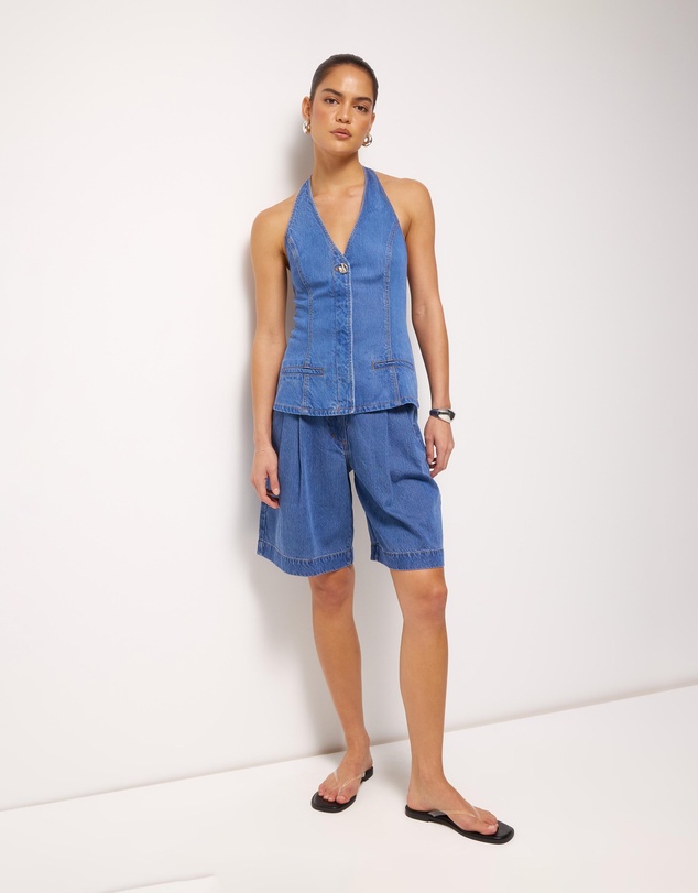 AERE - Clio Denim Halter Top