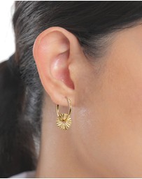 Elli Jewelry - Sunburst Charm Hoop Earrings in Gold-Plated 925 Silver - 2 in 1 Design