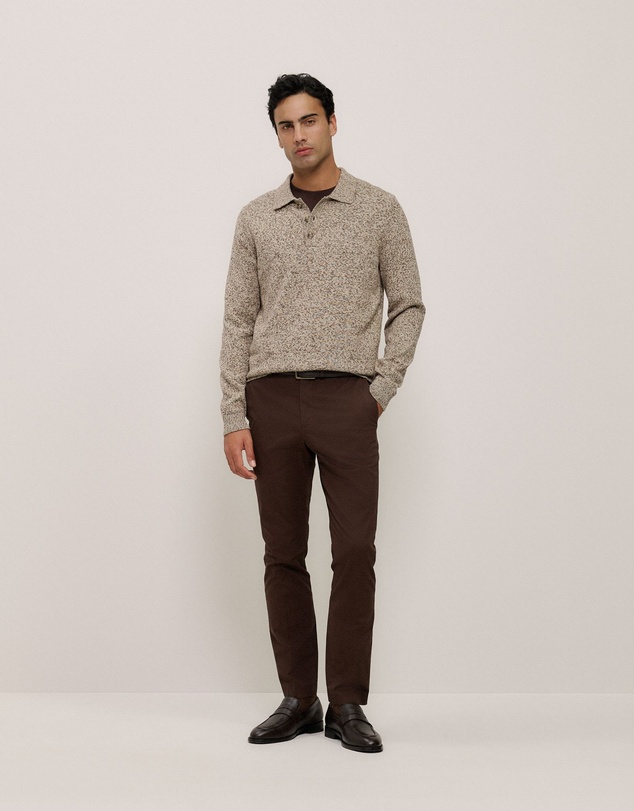 Trenery - Cotton Speckle Knit Polo in Stone