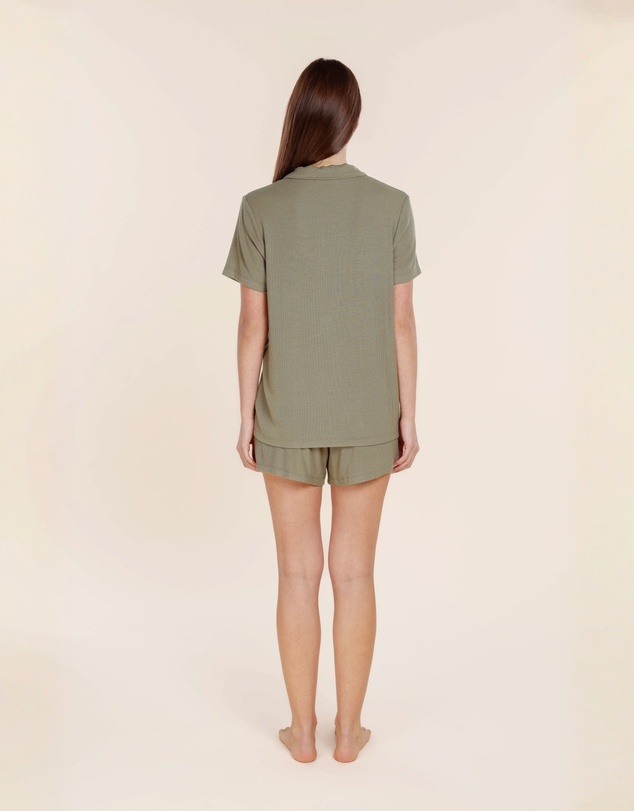 Gingerlilly - Lyon Ribbed Short Sleeve Button Up Top