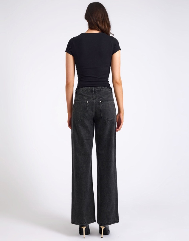 ONE TEASPOON - Jackson Mid Waist Wide Leg Studded Denim Jeans - Black